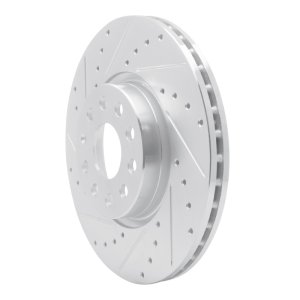 Audi Q3 Brake Rotor (1) - Front Left - R1 Concepts - Drilled & Slotted - Silver - `05-`25